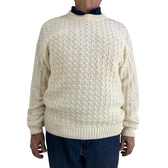 Vintage Ivory Crewneck Fisherman Sweater by Basix Oversized Cotton Knit - Picture 1 of 9